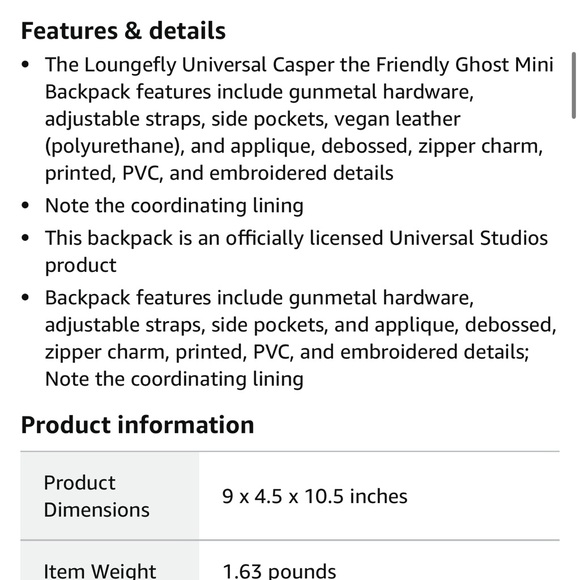 NWT Loungefly Casper Friendly Ghosty Glow In Dark Faux Leather Mini Back Pack - Picture 10 of 12